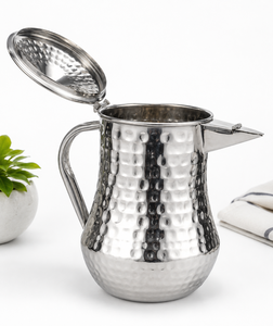 Dheer Stainless Premium Stainless Steel Water Jug with Lid | Hammered Design Serving Pitcher - Product Image 3