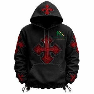 Conjunto de Pantalones Holgados Transpirables con Capucha y Estampado de Cruz Gótica para Hombre, 2 Piezas, Ropa Deportiva de Invierno, Estilo Hip Hop - Product Image 5