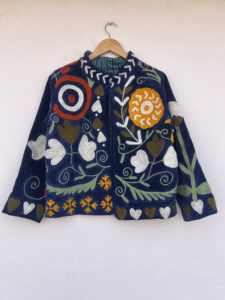 Vintage Velvet Suzani Bomber Jacket Handmade Embroidered <b>Reversible</b> Floral Pattern Boho Short <b>Coat</b> Ethnic Wear Spring Autumn - Product Image 1