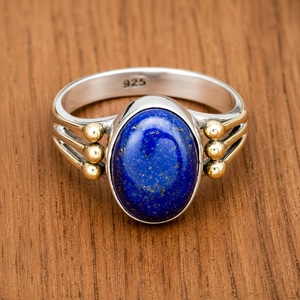 925 Sterling Silver Lapis Lazuli <b>Statement</b> <b>Ring</b> Oval Gemstone Gift for Women - Product Image 1