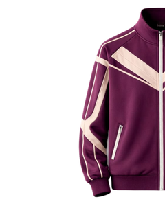 Ensemble de survêtement pour homme personnalisé violet et beige contrastant, veste zippée et pantalon de jogging, vêtements de sport haut de gamme, fabricant sur mesure OEM en gros - Product Image 2