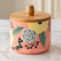 Pot de rangement en bois fait main avec couvercle à rabat, décoré de motifs floraux, pour la cuisine, sucre, thé, épices - Style américain, cadeaux