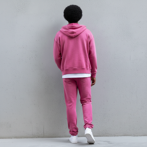 Best Quality and most selling Men's <b>Pink</b> Hooded <b>Tracksuit</b> <b>Set</b> Solid Color Full Zip Sweatshirt Jogger Pants Casual and Streetwear - Product Image 2