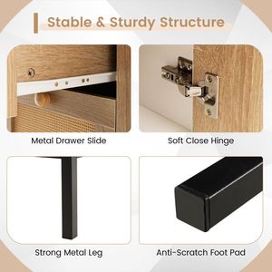 Buffet en rotin avec 1 porte et 3 tiroirs pour salon - Product Image 5