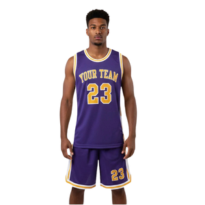 Conjunto de Camiseta y Pantalones Cortos de Baloncesto Clásico para Hombre, Cuello Redondo, Sin Mangas, Franja Doble Lateral, Ribete en Contraste, Nombre y Número del Equipo Personalizados - Product Image 1