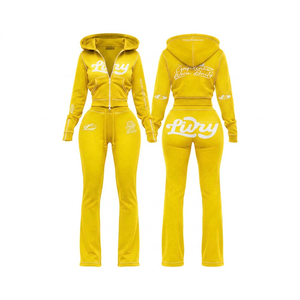 Conjunto Deportivo de Mujer con Capucha, Sudadera con Cierre y Mangas Largas, Pantalones de Poliéster Tejido con Estampado de Letras Azules, Ropa de Otoño - Product Image 5