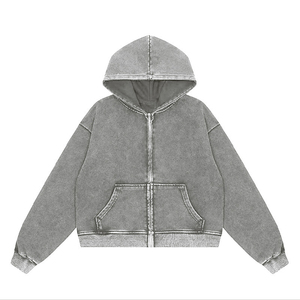 Hoodie oversize tendance pour homme, délavé à l'acide, décontracté, à manches longues, 100% coton molletonné, épaules tombantes, fermeture éclair, style streetwear - Product Image 5
