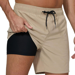 <b>Mens</b> Swim Shorts with Compression Liner 2 in 1 Solid Beach Swimming <b>Trunks</b> Breathable Quick Dry Swim Shorts with Zipper Pockets - Product Image 1
