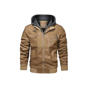 Blouson moto homme en cuir PU vert, col montant, fermeture éclair, coupe ajustée, style automne, manches classiques - Product Image 6