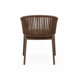 Silla de Comedor Contemporánea con Respaldo Tejido, Estructura de Aluminio y Cojín Marrón para Hoteles, Cafés y Restaurantes de Lujo - Product Image 5