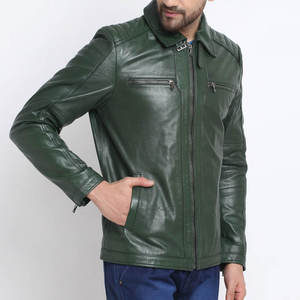 PREMIUM MEN'S GREEN PU <b>LEATHER</b> <b>JACKET</b> WITH ZIPPER CLOSURE SHIRT COLLAR DUAL CHEST POCKETS SLIM FIT CASUAL MOTORCYCLE OUTERWEAR - Product Image 2