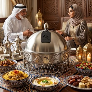 Premium Silver Banquet Chafing Dish Round <b>Buffet</b> Server Hot Pot Elegant Food <b>Warmer</b> for Ramadan Catering and Wedding Events - Product Image 5