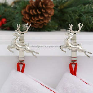 Handcrafted Creative Metal Snowman and Pine <b>Tree</b> Stocking <b>Holder</b> Set of Two Beautiful Piece Metal Sticking Hook/<b>Holder</b> Wood Base - Product Image 6