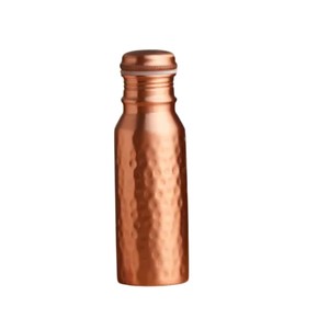 Bouteille d'eau en cuivre pur, artisanale, demi-martelée, design bicolore, anti-fuite, bouteille ayurvédique pour le yoga, la gym et le bureau - Product Image 2