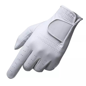 Gant de golf simple pour homme, main gauche, en cuir véritable, blanc et bleu marine, antidérapant, fermeture à pression, anti-UV, doigts entiers, sport - Product Image 4
