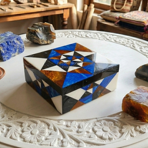 Geometric Resin Inlay <b>Box</b> Handmade Decorative <b>Storage</b> <b>Box</b> with <b>Blue</b> Black & Brown Triangular Pattern Polished Direct Supplier - Product Image 1