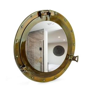 Whitecap Teak <b>Porthole</b> <b>Mirror</b> Nautical Wooden Wall <b>Mirror</b> with Brass Finished Coastal Home Decor - Product Image 6