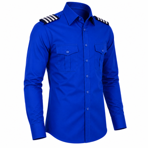 Chemise d'uniforme de garde bleu roi pour homme 2026, manches longues, col rabattu, couleur unie, coton respirant, coupe classique, toutes saisons - Product Image 3