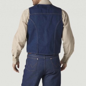 Gilet sans manches en jean pour homme, col en V, décontracté, en coton délavé, coupe classique, fermeture boutonnée simple - Product Image 4
