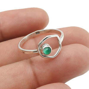 Bague artisanale en onyx vert véritable taille ronde, bijou bohème fait main en argent massif 925 - Product Image 3
