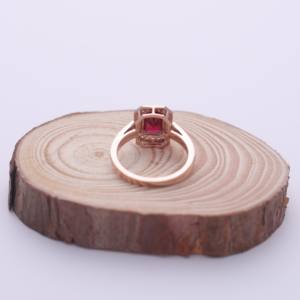 IGI Certified Emerald Cut Ruby Halo Ring with Pavé Diamond Band in <b>Solid</b> 925 Sterling <b>Silver</b> - Product Image 4