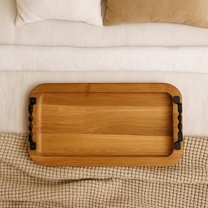 Bandeja de Desayuno y Servicio Ecológica de Roble con Asas, Diseño Rústico, Hecha a Mano, Decoración de Cocina de Madera, Uso Comercial para Catering - Product Image 2