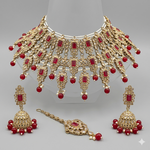 Conjunto de Joyería Fina Chapada en Oro con Piedra de Cristal y Collar de Cuentas |   Conjunto Elegante para Bodas y Fiestas para Mujeres y Niñas - Product Image 1