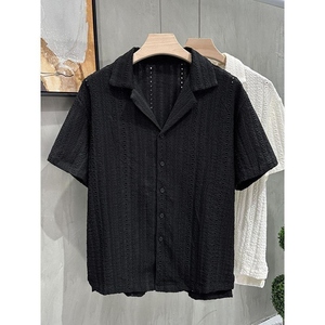 เสื้อเชิ้ตผู้ชายสไตล์วินเทจ คอเหลี่ยม ผ้าไหมน้ำแข็ง ระบายอากาศ แขนสั้น ใส่สบาย ซักเครื่องได้ ไม่ต้องรีด - Product Image 5