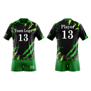 Uniforme de Fútbol Personalizado para Hombre, Conjunto de Camiseta y Pantalones Cortos con Impresión por Transferencia de Calor, 100% Poliéster, Absorbe la Humedad, Protección UV, Cintura Elástica - Product Image 1