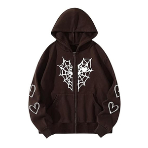 Vintage Washed Fleece Gothic Zip-Up Hoodie <b>Black</b> Unisex Oversized Knitted Cotton Winter <b>Sweatshirt</b> - Product Image 1