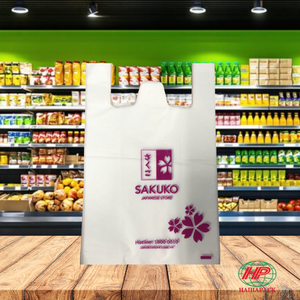 Sacs de courses en plastique jetables en HDPE PE écologiques, personnalisables, prix usine OEM, sacs à emporter imprimés « Merci » - Product Image 1