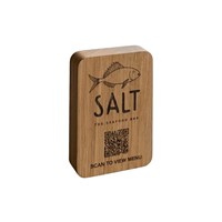 Support de menu rectangulaire en bois gravé au laser avec logo personnalisé, code QR, écologique, pour table, style antique et moderne