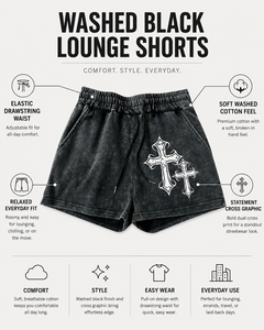 Shorts de survêtement Y2K Streetwear 2026 en coton molletonné épais, imprimé graphique croix, effet délavé, style vintage, pour hommes et femmes - Product Image 6
