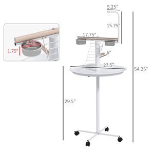 Supporto Moderno in Acciaio Inossidabile per Mangiatoia per Uccelli con Ruote, Posatoi, Ciotole per Mangime e Vassoio Rotondo per Pappagalli e Giocattoli per Uccelli - Product Image 3