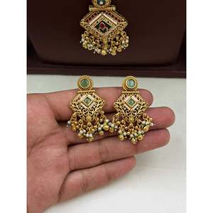 Indian Ethnic Maya Heritage Delicate Semi Long Gold Plated Bridal Necklace Set - Product Image 2