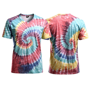 Camiseta de manga corta con cuello en V y efecto tie-dye para hombre, informal, de punto, corte regular, multicolor, ligera. - Product Image 1