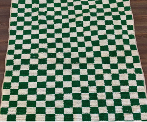 Alfombra Persa Marroquí Anudada a Mano, Verde y Blanca, de Lana Ecológica, Antideslizante, con Patrón Geométrico, de Pelo Medio, para Sala de Estar, Habitación Infantil o Sala de Oración - Product Image 3