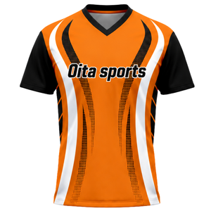 Manufacturer Orange Black Sublimated Volleyball Jersey Short Sleeve Sports Shirt Athletic Team Wear Training Competition Outfit - Product Image 1