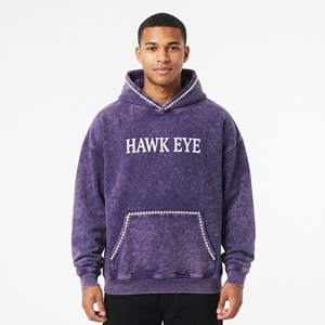 Custom Men's <b>Oversized</b> Rhinestone Purple Acid Wash Hoodie <b>Vintage</b> Cotton Streetwear Pullover Hooded <b>Sweatshirt</b> Wholesale - Product Image 1