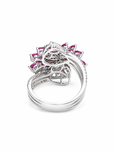 Anillo de Lujo con Rubí y Diamantes en Plata de Ley 925 con Baño de Rodio para Compromiso y Boda - Product Image 2