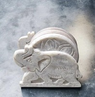 Ensemble de 6 dessous-de-verre en marbre blanc éléphant, qualité export, pierre blanche