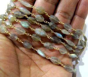 Natural Labradorite Oval Faceted Gray Beaded <b>Rosary</b> Chain Sold Per Feet - Product Image 2