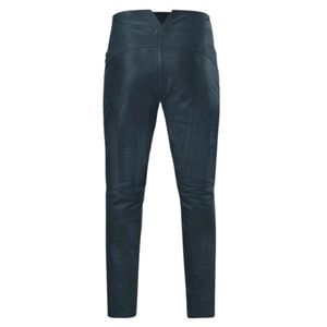 Men's <b>Black</b> Leather Breathable Lightweight Worsted Fabric Multi-Pocket Moto Biker <b>Pants</b> Mid Waist Straight Fit Rivets Zipper Fly - Product Image 6
