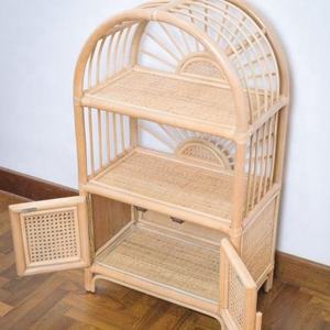 Custom Vintage Wicker Rattan Shelving Floor Standing <b>Display</b> <b>Unit</b> Aesthetic Sunburst Arch Design Home Decor Cabinet <b>Shelf</b> - Product Image 5