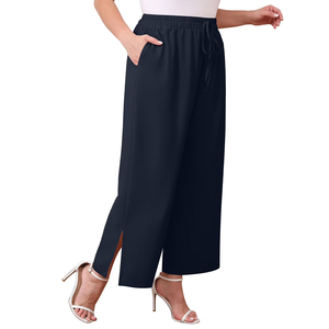 Premium Women Flare <b>Trousers</b> <b>Elastic</b> <b>Waist</b> 100% Cotton Comfortable Wide Leg OEM ODM Private Label Wholesale Fashion - Product Image 4