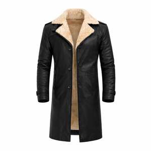 Abrigo Largo de Cuero Genuino para Hombre con Forro de Piel Sintética y Cierre de Botones - Product Image 4