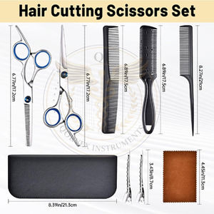 Kit de Tijeras Profesional de 11 Piezas para Peluquería: Tijeras de Entresacar, Cepillo para Cuello, Peine, Pinzas para Cabello y Tijeras de Peluquero - Product Image 2