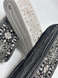 Black and white thread work embroidered <b>laces</b> for apparel decor and crafts OEM wholesale export worldwide supply. - Product Image 3