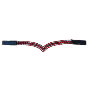 Fronture de luxe en cuir en forme de V avec cristaux rouges et strass faits main pour bride de cheval, équipement d'équitation et de concours - Product Image 2