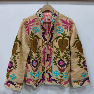 Chaqueta de lona de algodón bordada Suzani del fabricante, ropa exterior colorida, abrigo de algodón para fiestas, chaqueta bomber Suzani - Product Image 1